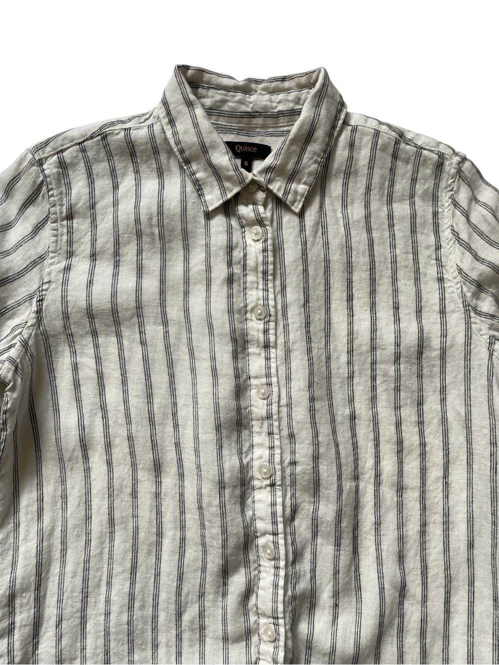 Quince 100% Linen Button Up Shirt Long Sleeve Cream Black Quiet Luxury Small - Picture 3 of 9